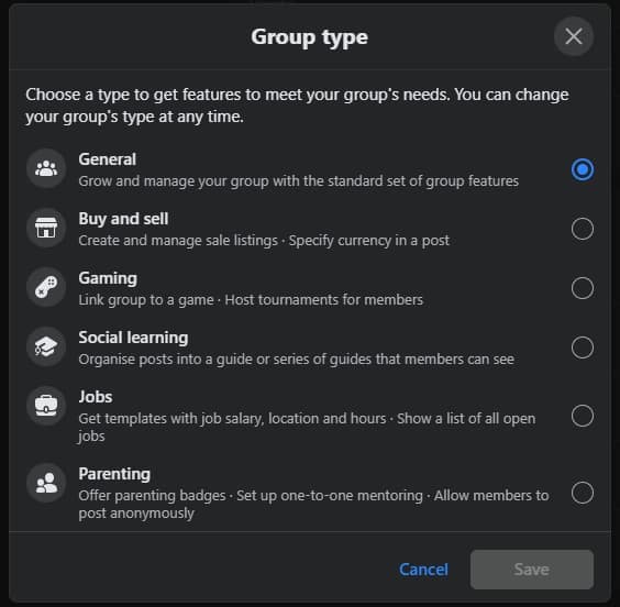 Facebook groups types