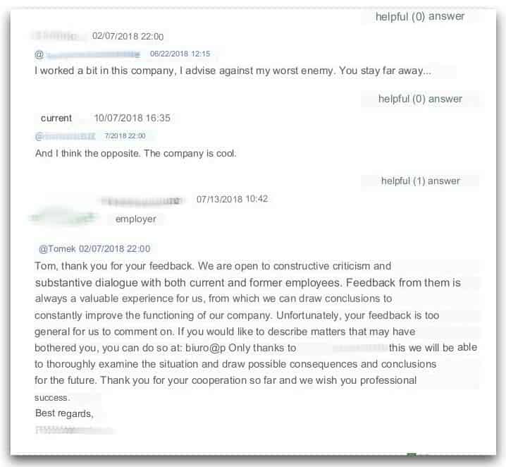 Gowork - an example of an employer's response to a negative review.