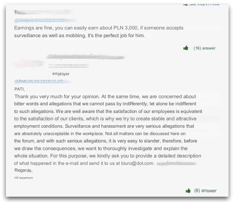 Gowork - an example of an employer's response to a negative review 3