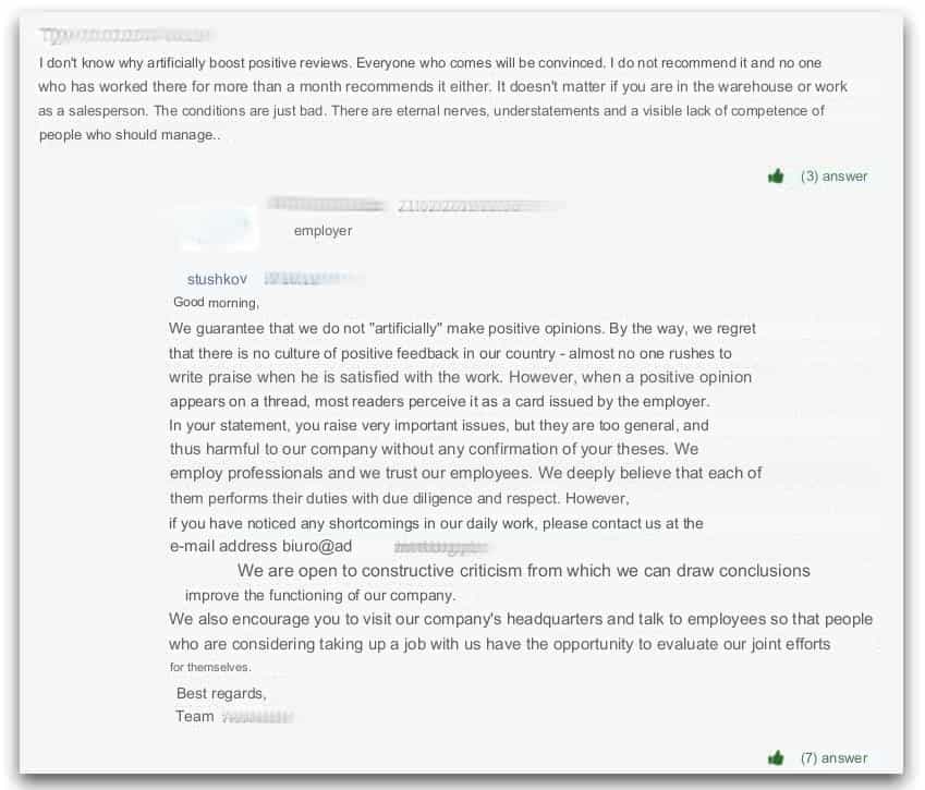 Gowork - an example of an employer's response to a negative review 5