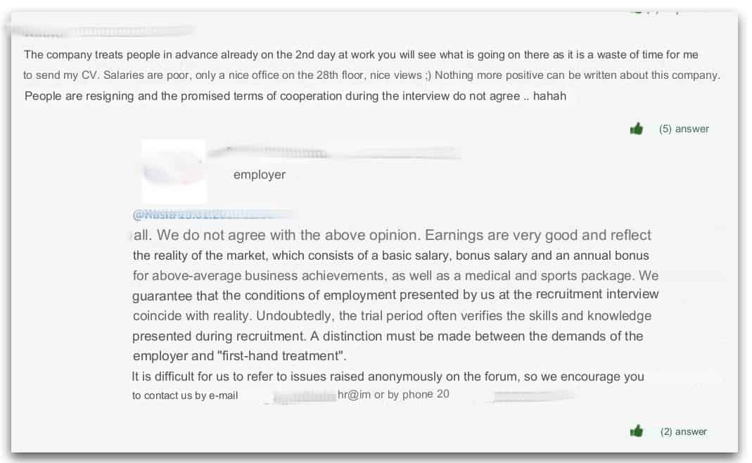 Gowork - an example of an employer's response to a negative review 8