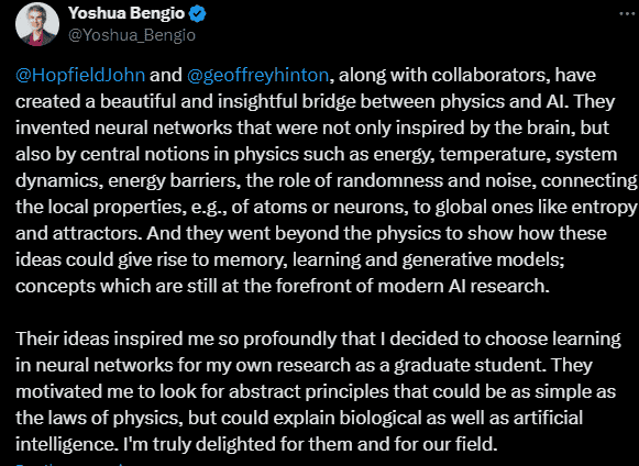 Yoshua Bengio about Nobel Prize in Physics