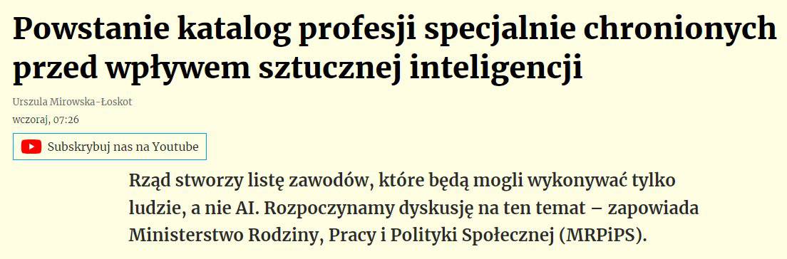 Lista zawodów chronionych przed AI - nowy pomysł rządu​