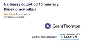 Raport Oferty pracy w Polsce kwiecień 2026: 265 tysięcy ofert, najlepszy odczyt od 10 miesięcy. Element i Grant Thornton.