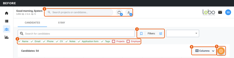 Candidate list in Element before the redesign, with numbers marking the buttons.