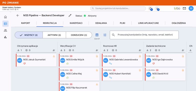 Tablica rekrutacji w Elemencie po zmianie wyglądu, ten sam układ w nowym stylu.