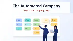 The Automated Company, part 2: the company map. A team placing process cards on a whiteboard map.