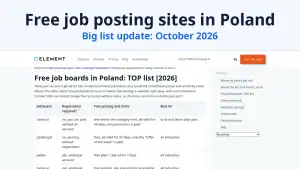 Free job posting sites in Poland: big list update, October 2026, table of free job boards on the Element page.